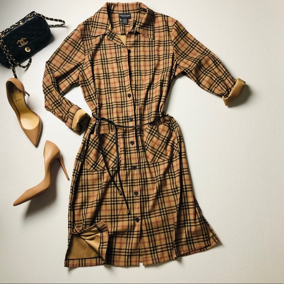 Notations Dresses & Skirts - Notations check print tie waist midi shirt dress